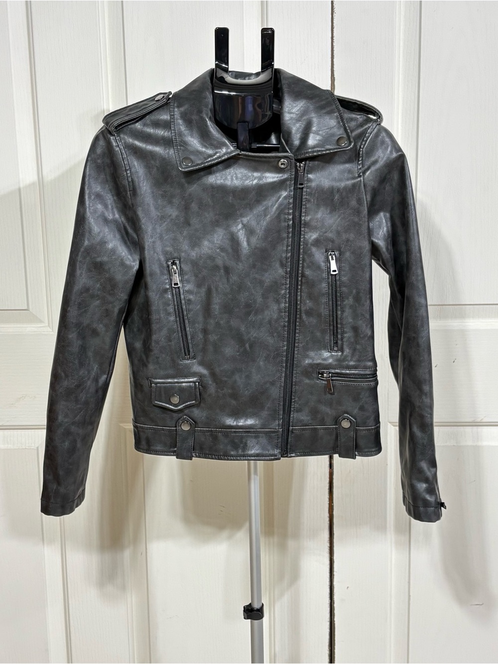 NWT 7 For All Mankind Black Vegan Leather Moto Biker Jacket Sz M Asymmetric Zip